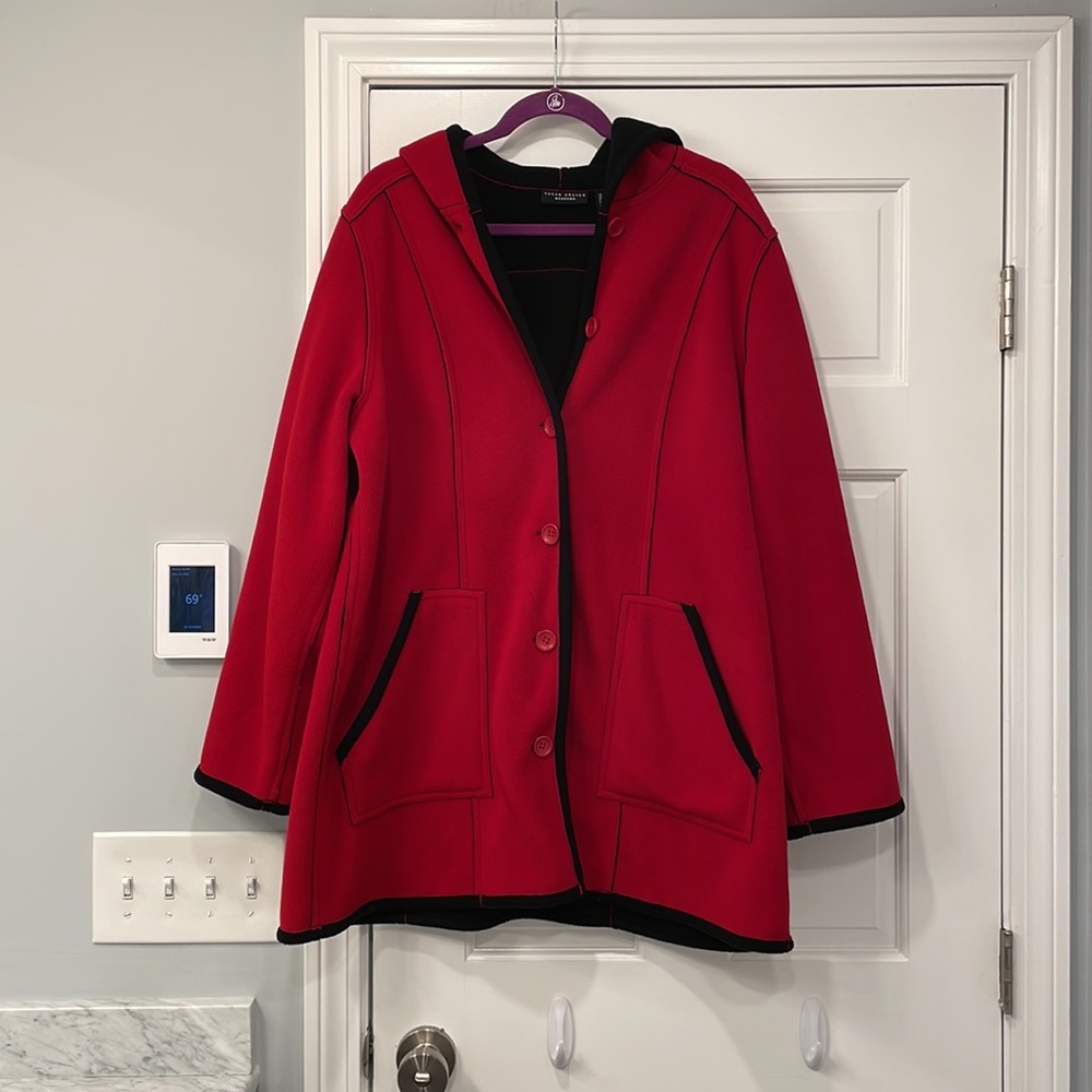 Susan Graver Weekend Red and Black Reversible Polar Fleece Coat